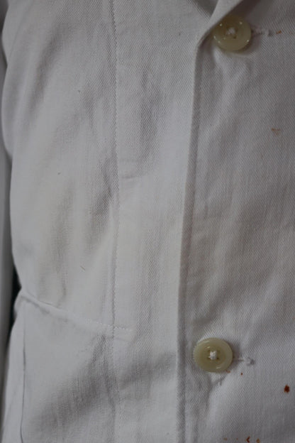 Vintage 1960s French white cotton workwear jacket - belted overalls - 44” chest