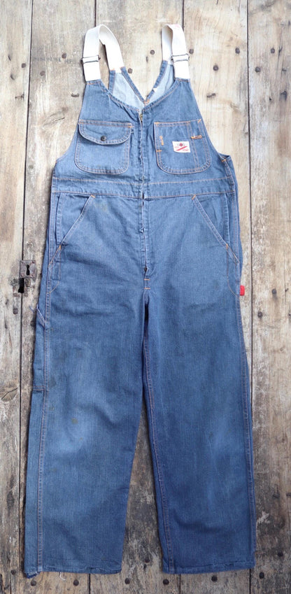 Vintage 1970s GWG denim overalls - workwear dungarees - chore bib and brace - 38” x 28”