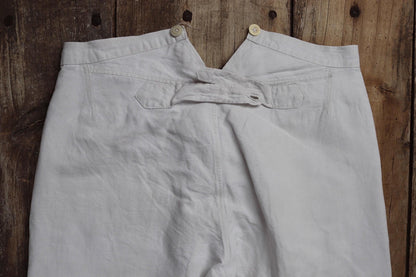 Vintage 1910s French white linen trousers - 32” x 29” - buckle back