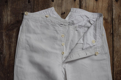 Vintage 1910s French white linen trousers - 32” x 29” - buckle back
