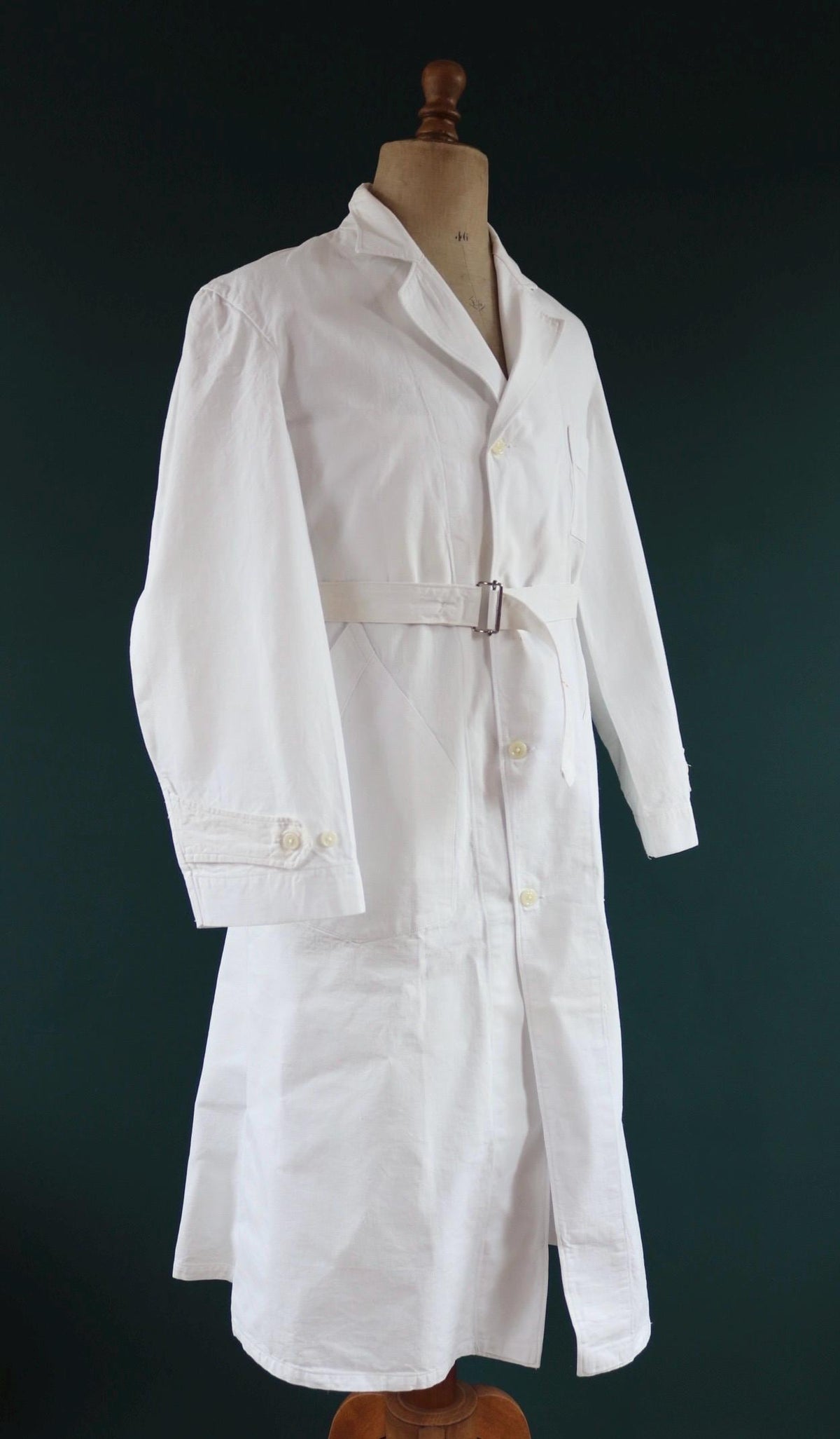 Vintage 1960s French white cotton workwear jacket - belted overalls - 44” chest