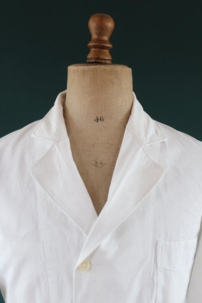 Vintage 1960s French white cotton workwear jacket - belted overalls - 44” chest