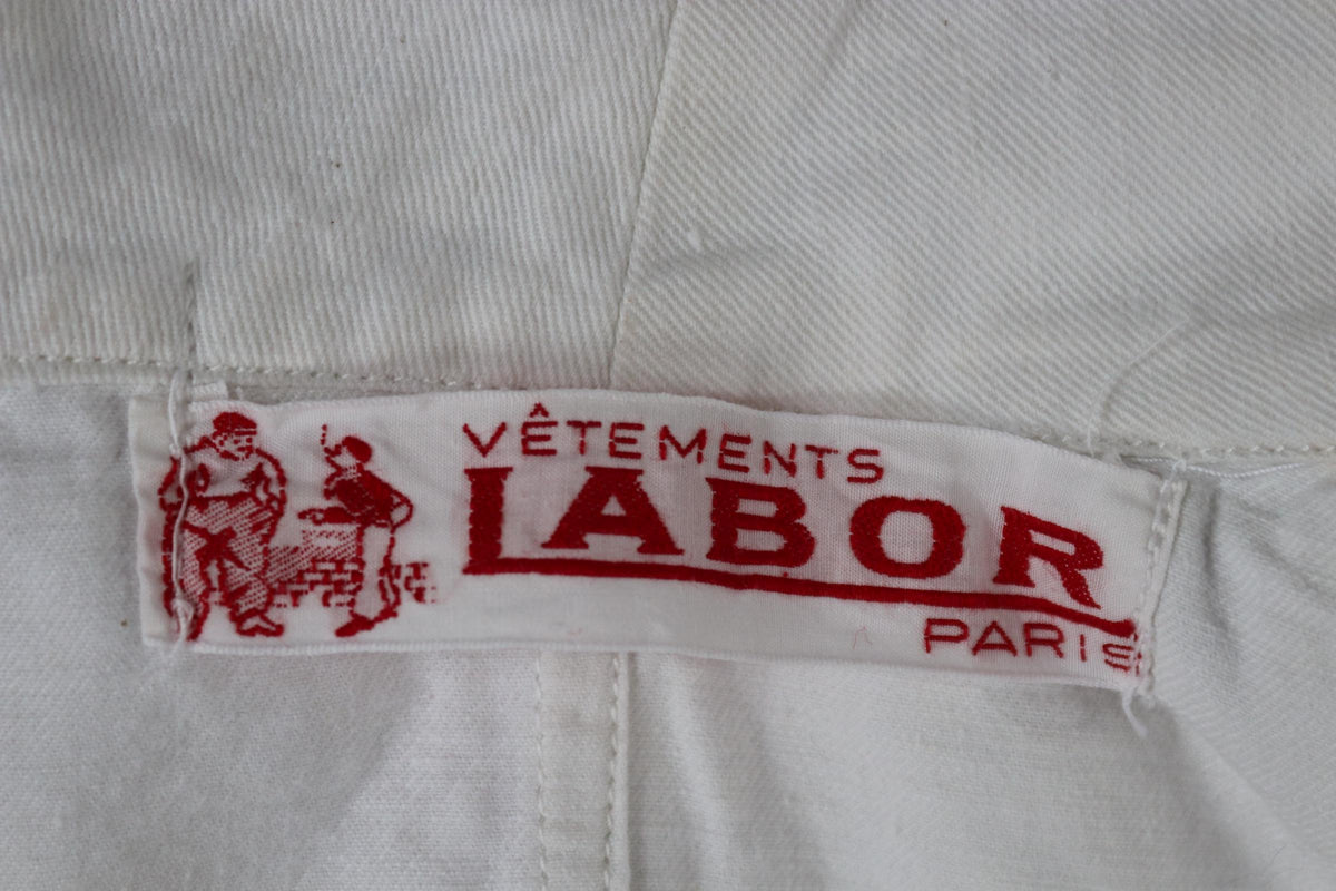 Vintage 1960s French white cotton workwear jacket - belted overalls - 44” chest