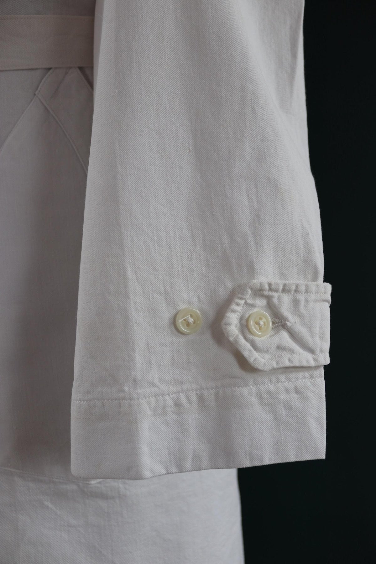 Vintage 1960s French white cotton workwear jacket - belted overalls - 44” chest