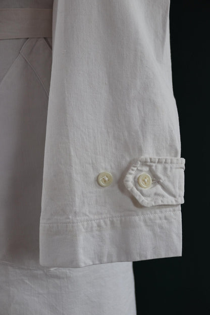Vintage 1960s French white cotton workwear jacket - belted overalls - 44” chest