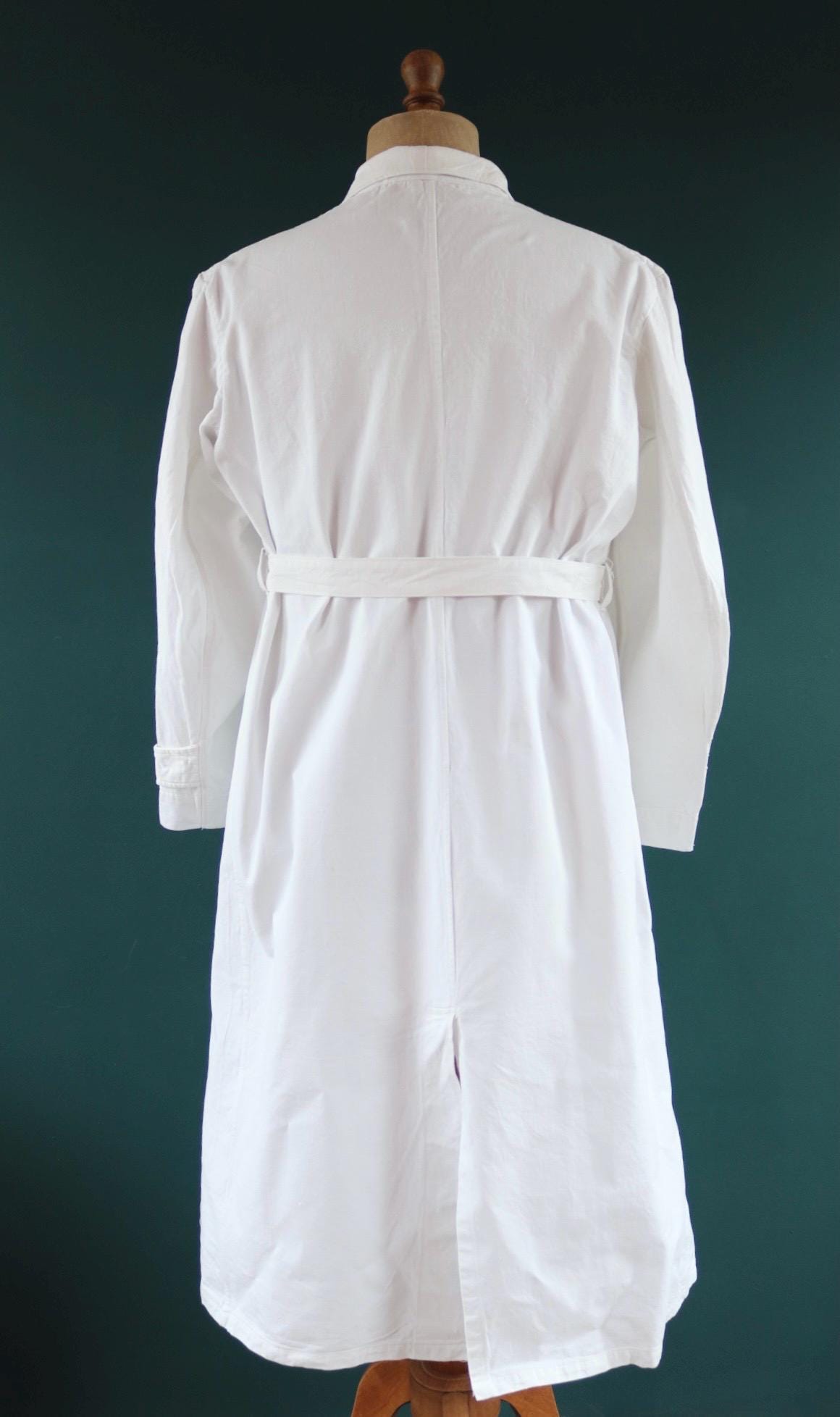 Vintage 1960s French white cotton workwear jacket - belted overalls - 44” chest