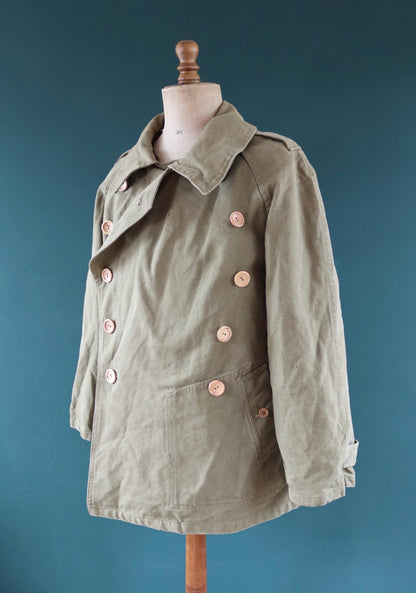 Vintage 1940s French M38 army jacket - WW2 motorcycle troops - double breasted bourgeron - 49” chest
