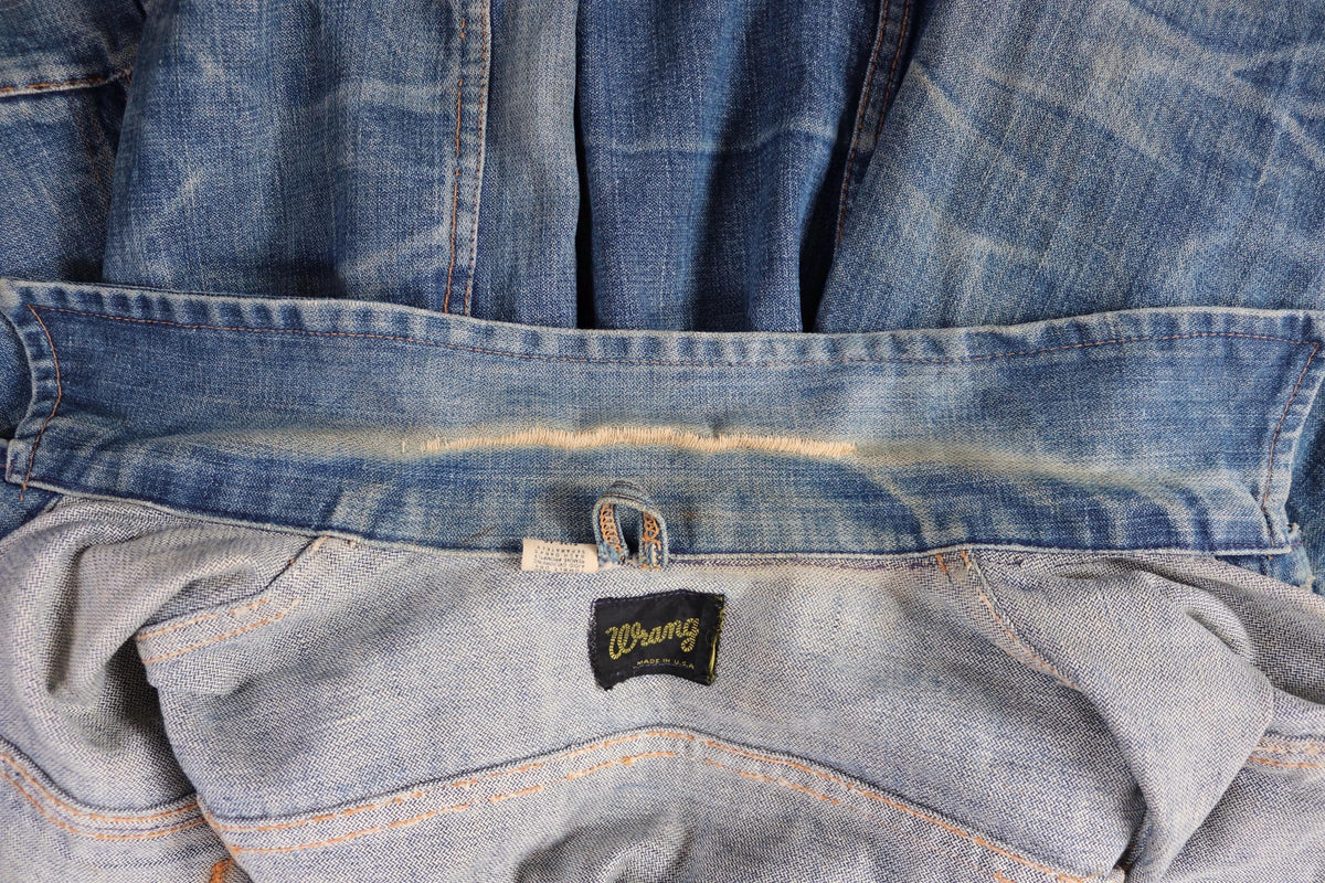 Vintage 1970s Wrangler denim jacket - selvedge workwear - whisker fades - 42" chest