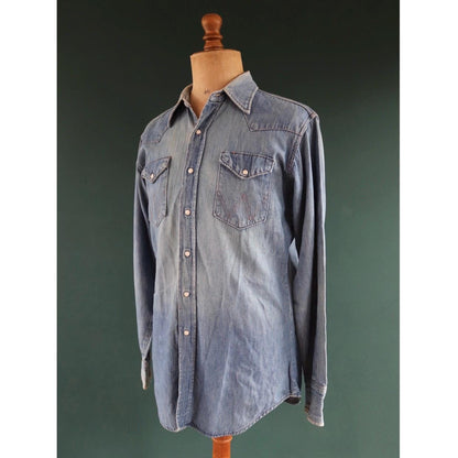 Vintage 1960s Wrangler denim shirt - cowboy - Western style - 44" chest
