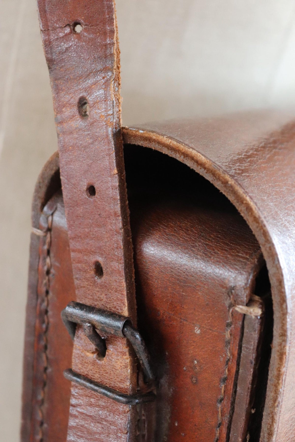 Vintage 1950s French brown leather mail bag - PTT - postman satchel - cross body - 14” x 11” x 4”