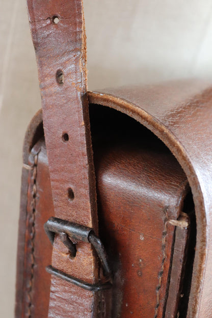Vintage 1950s French brown leather mail bag - PTT - postman satchel - cross body - 14” x 11” x 4”