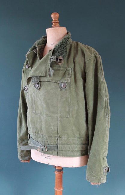 Vintage 1960s Swedish motorcycle jacket - green cotton canvas - military despatch rider - 52” chest - motorjacka