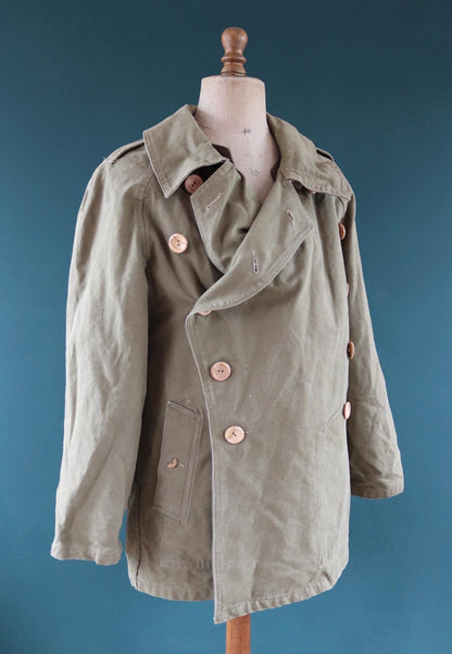 Vintage 1940s French M38 army jacket - WW2 motorcycle troops - double breasted bourgeron - 49” chest