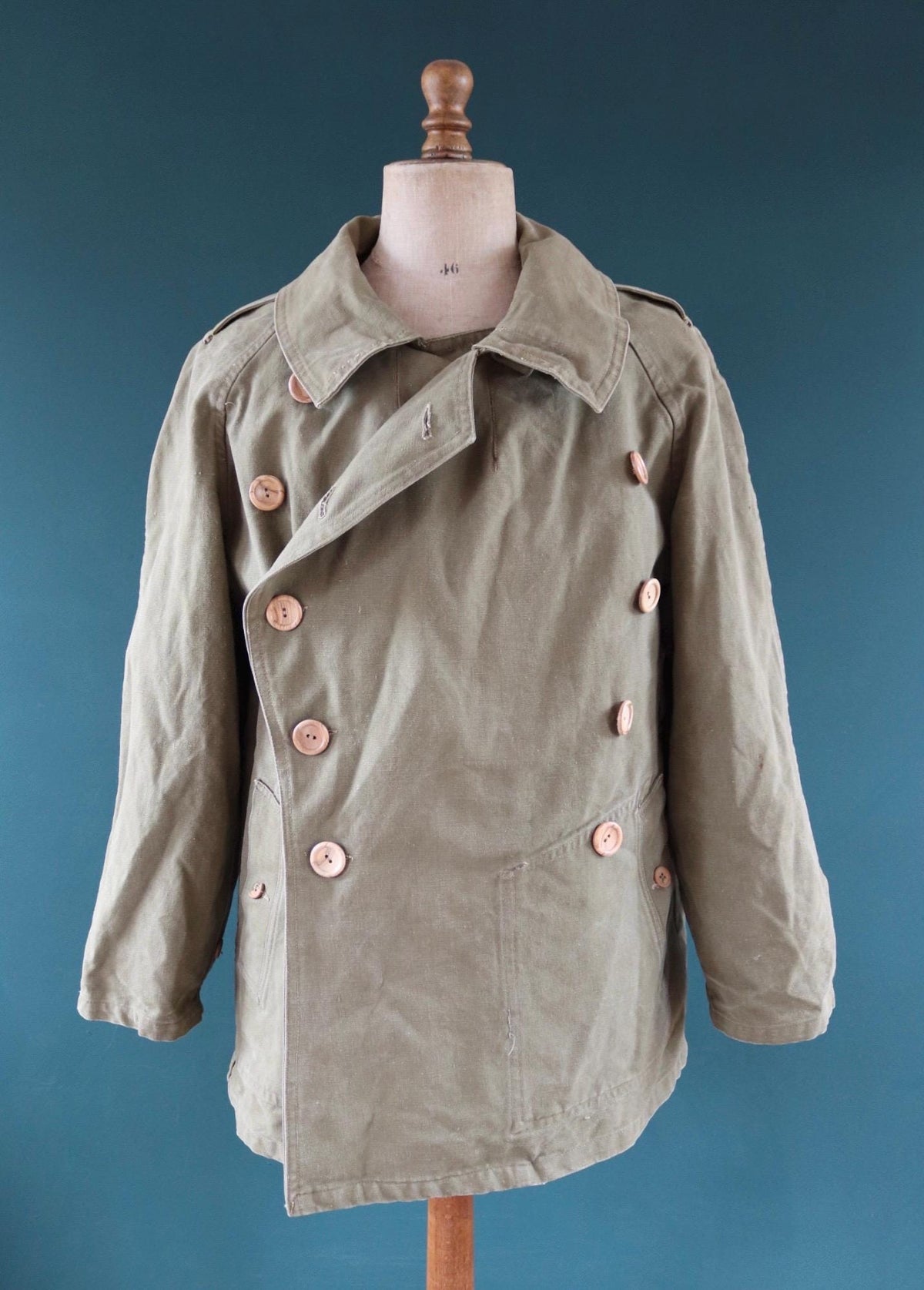 Vintage 1940s French M38 army jacket - WW2 motorcycle troops - double breasted bourgeron - 49” chest