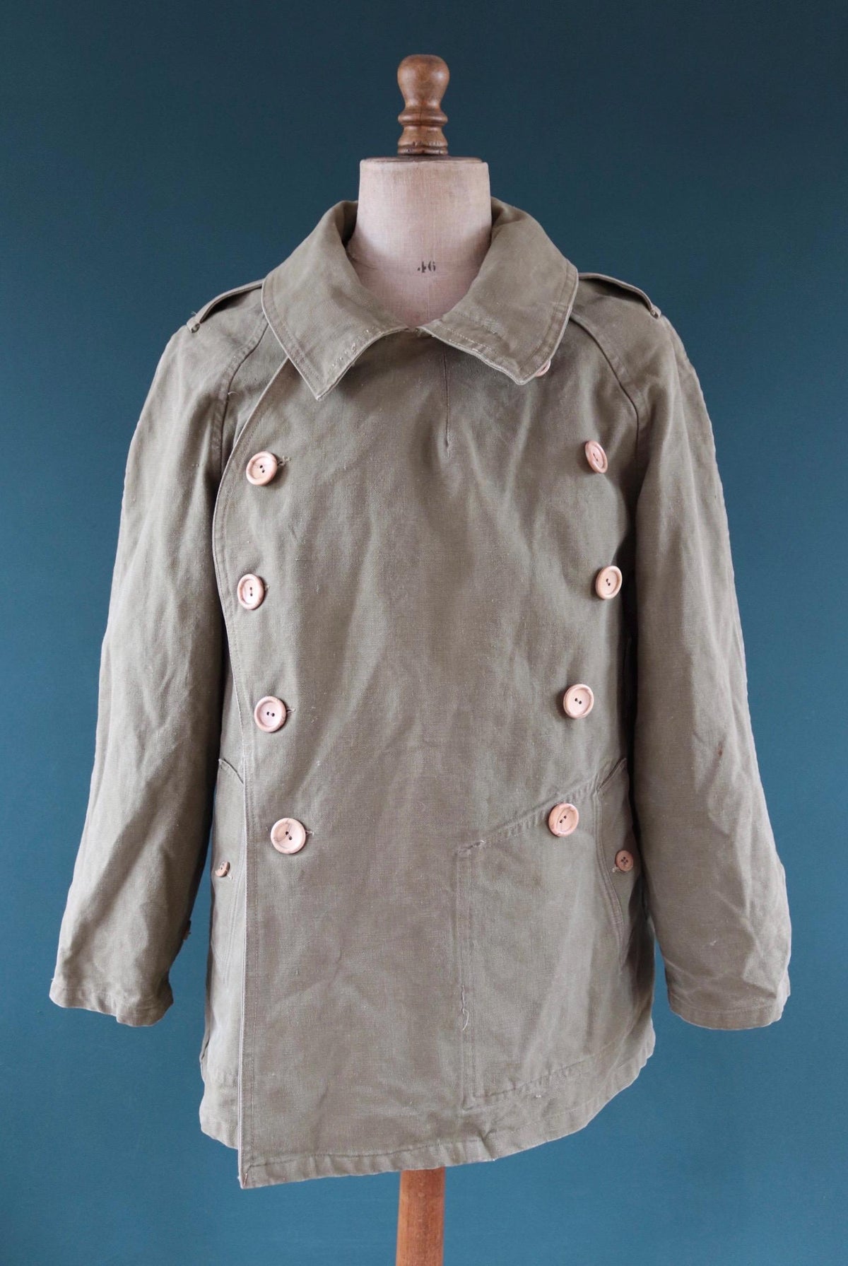 Vintage 1940s French M38 army jacket - WW2 motorcycle troops - double breasted bourgeron - 49” chest