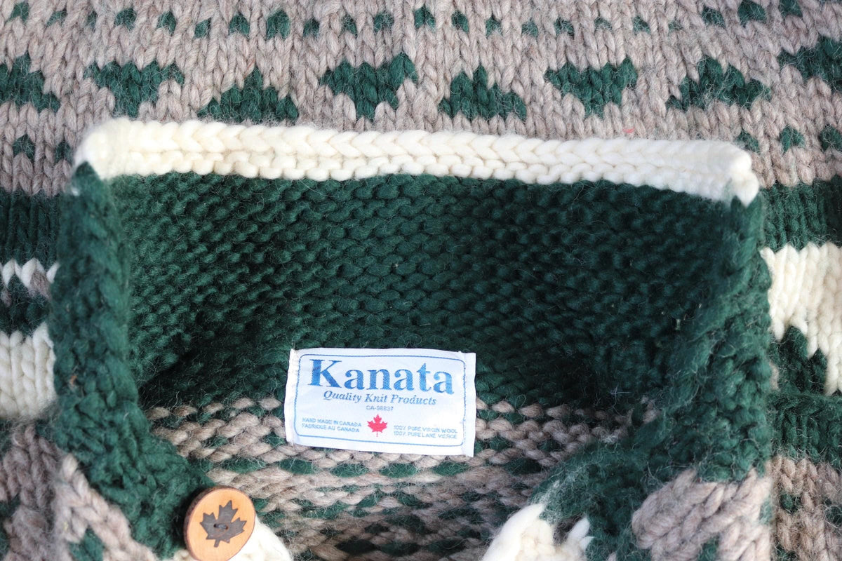Vintage 1980s Cowichan wool cardigan - Kanata - chunky winter sweater - 44" chest