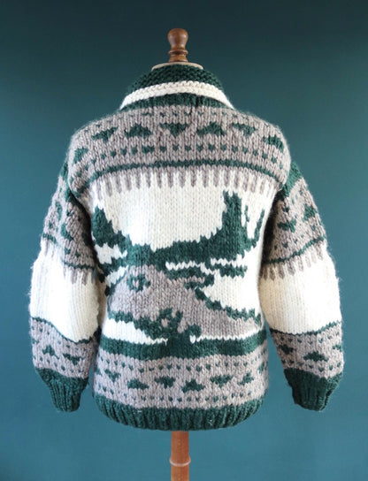 Vintage 1980s Cowichan wool cardigan - Kanata - chunky winter sweater - 44" chest