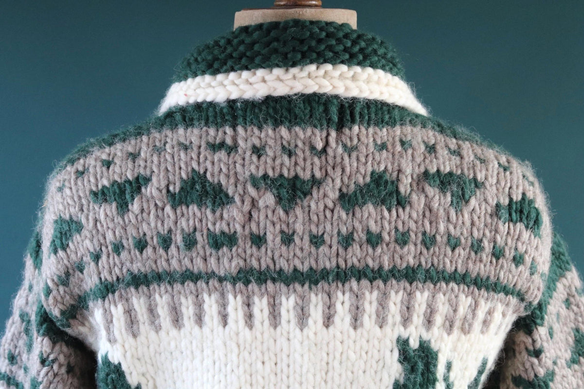 Vintage 1980s Cowichan wool cardigan - Kanata - chunky winter sweater - 44" chest