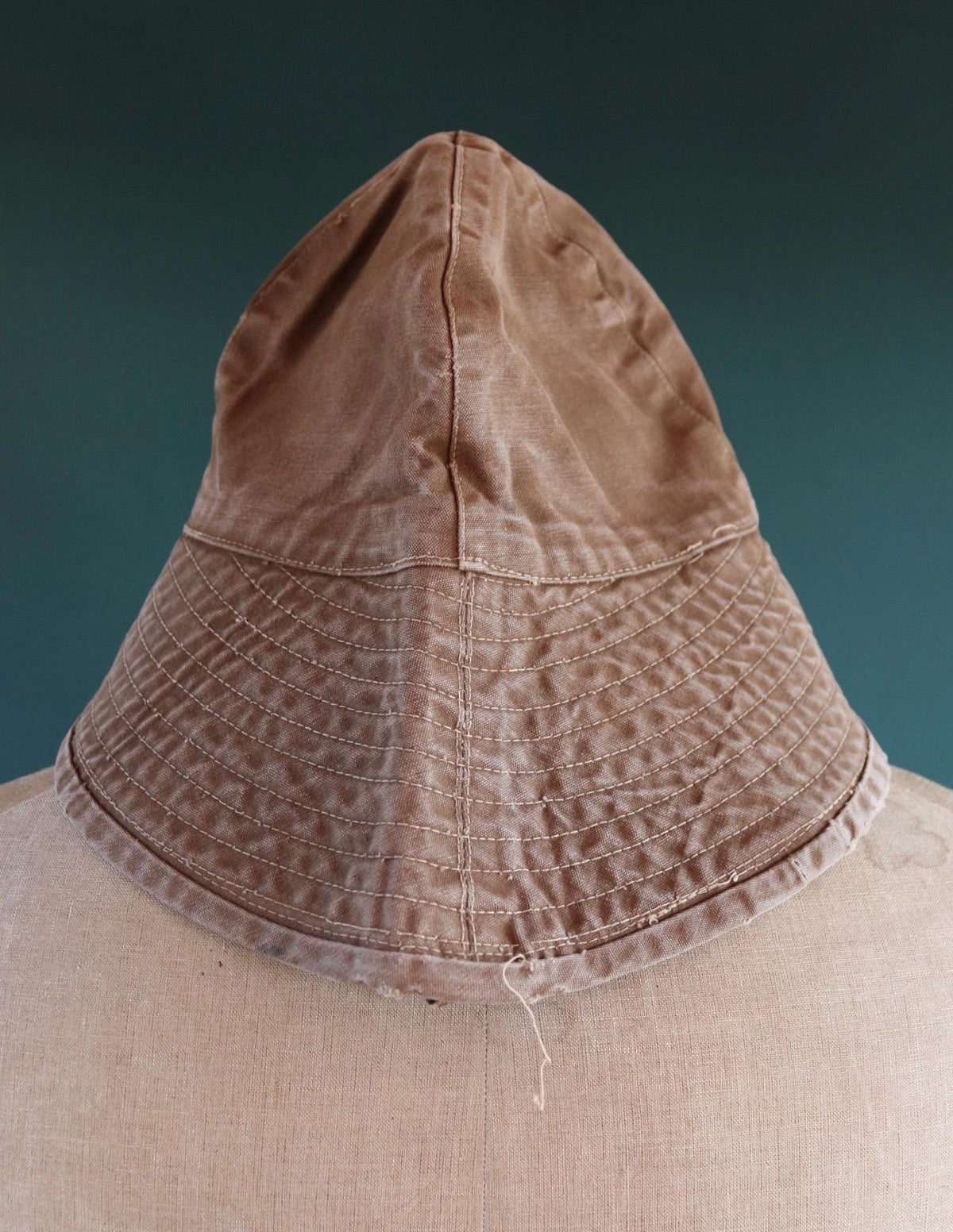 Vintage 1960s French sou’wester - brown duck cotton canvas - railway workwear - SNCF bucket hat