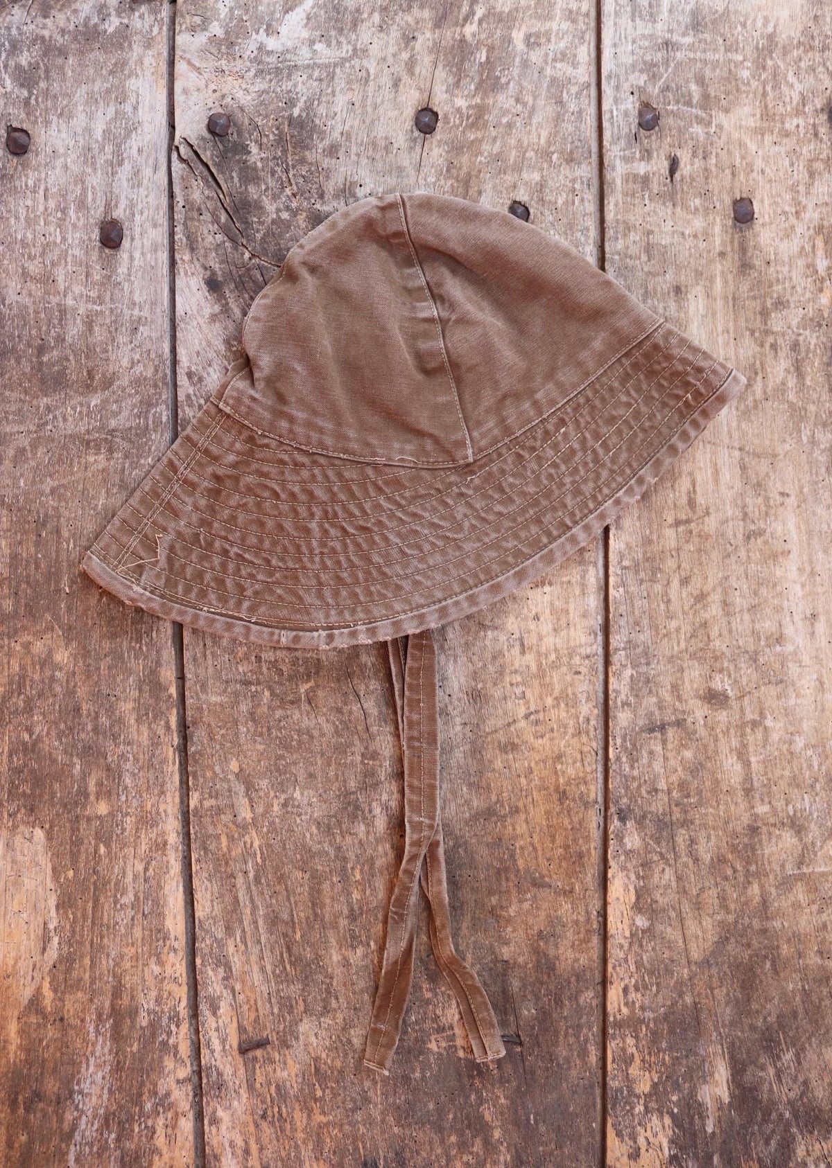 Vintage 1960s French sou’wester - brown duck cotton canvas - railway workwear - SNCF bucket hat