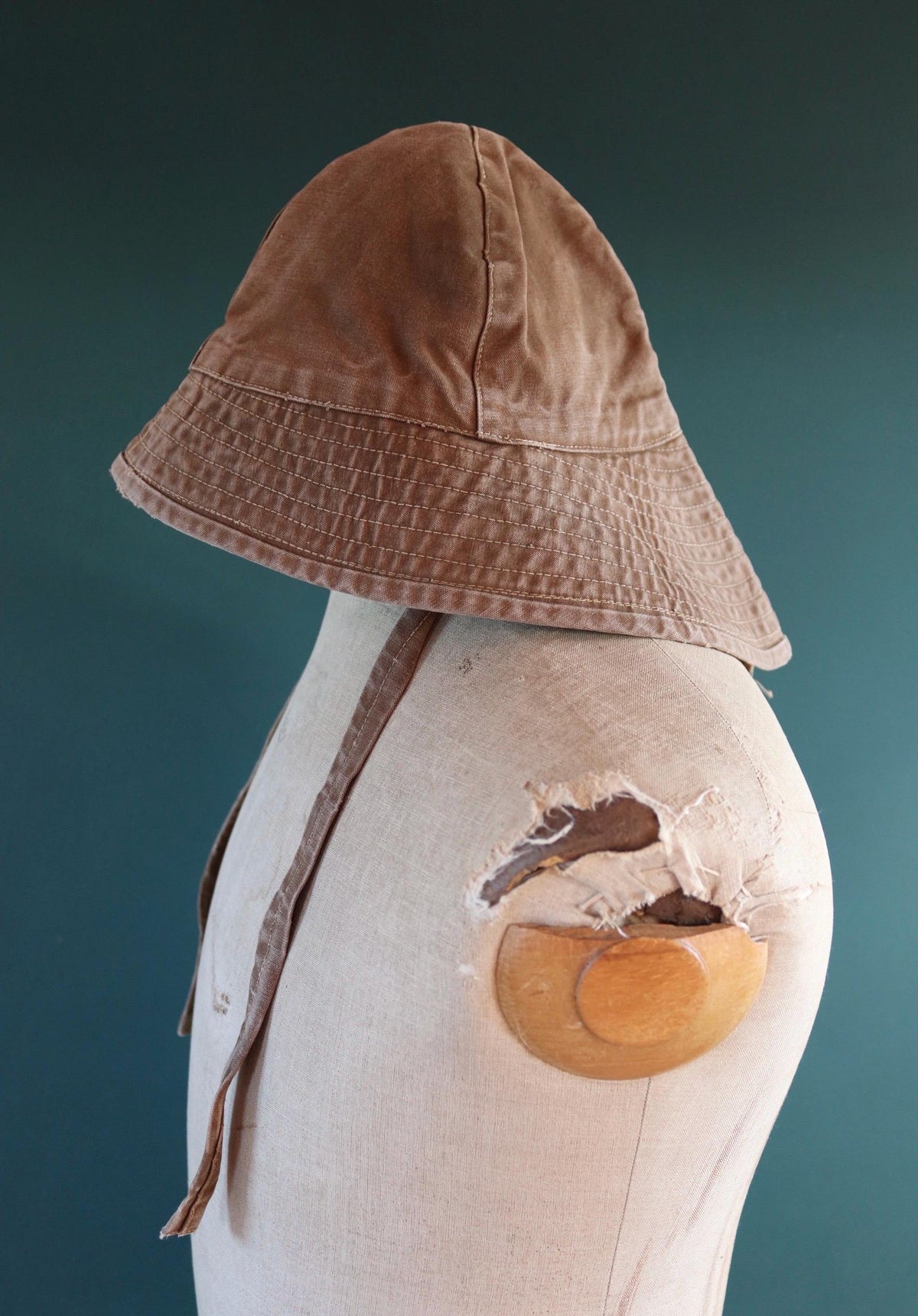 Vintage 1960s French sou’wester - brown duck cotton canvas - railway workwear - SNCF bucket hat