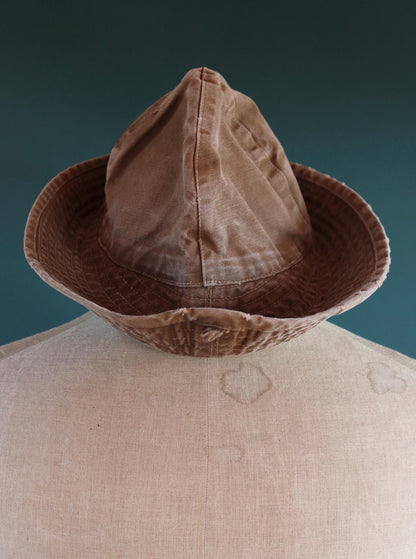 Vintage 1960s French sou’wester - brown duck cotton canvas - railway workwear - SNCF bucket hat