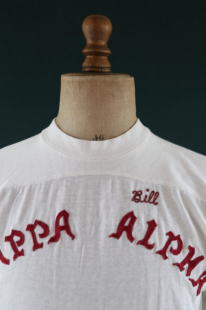 Vintage 1950s durene t shirt - sportswear top - Greek letters - chain stitch - 39" chest