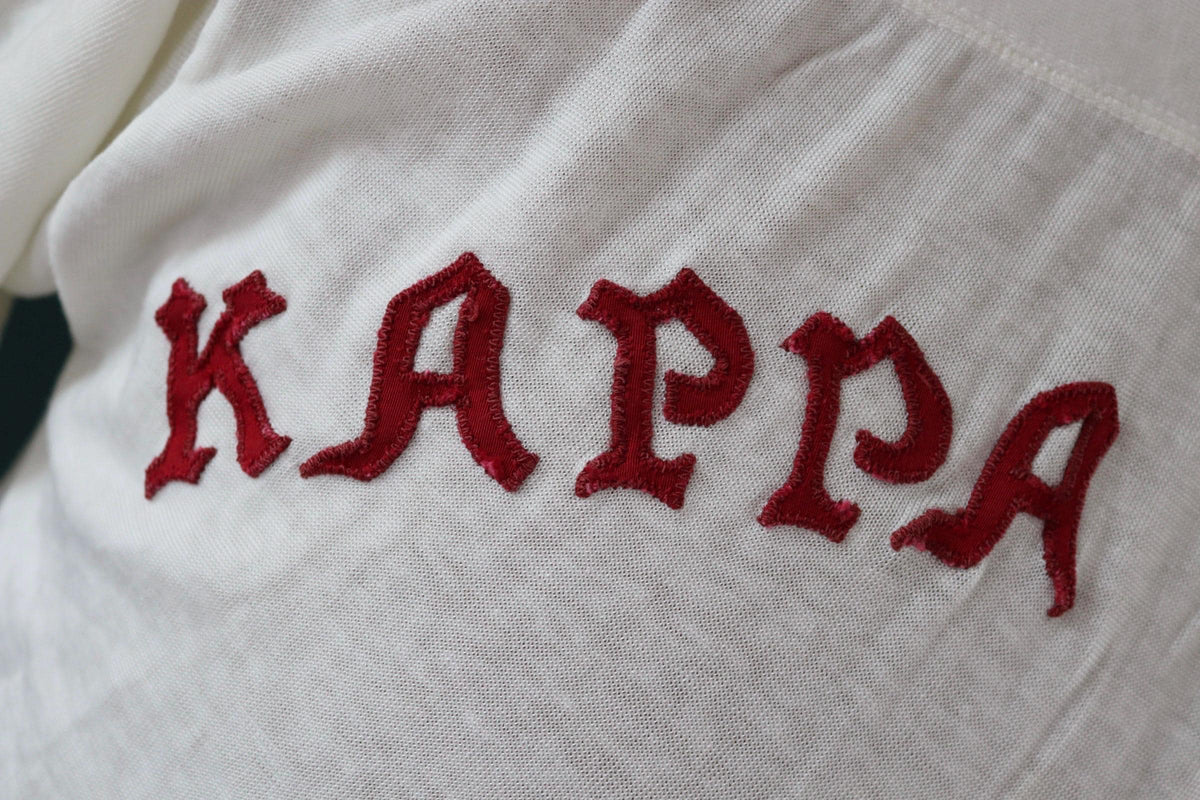 Vintage 1950s durene t shirt - sportswear top - Greek letters - chain stitch - 39" chest