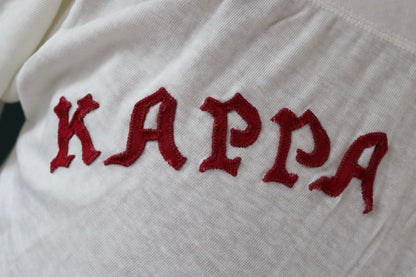 Vintage 1950s durene t shirt - sportswear top - Greek letters - chain stitch - 39" chest