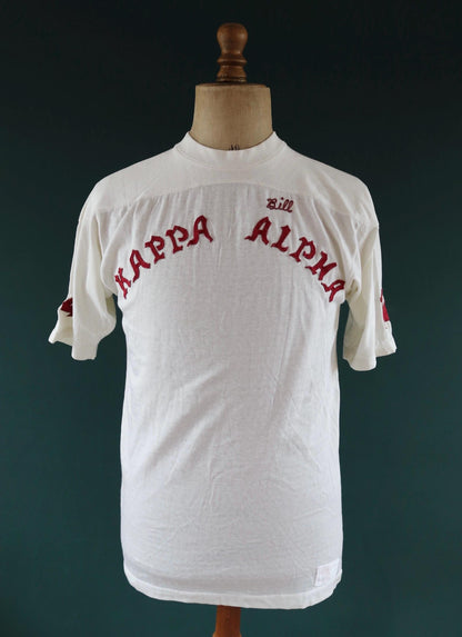 Vintage 1950s durene t shirt - sportswear top - Greek letters - chain stitch - 39" chest