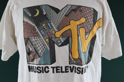 Vintage 1990s MTV t shirt - single stitch - skyscraper print - 45” chest