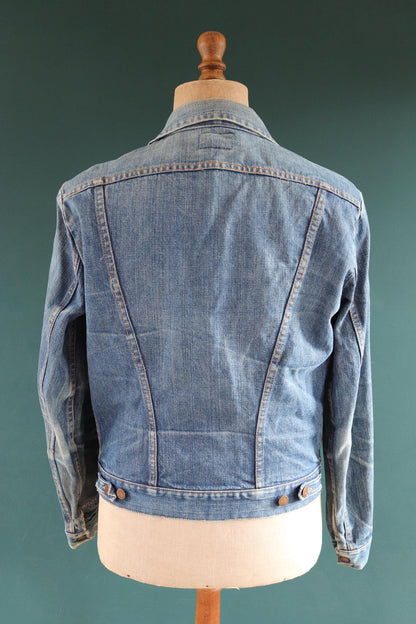 Vintage 1970s Wrangler denim jacket - selvedge workwear - whisker fades - 42" chest