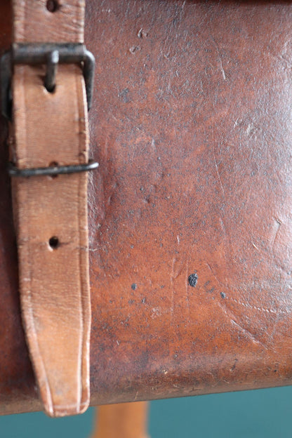 Vintage 1950s French brown leather mail bag - PTT - postman satchel - cross body - 14” x 11” x 4”