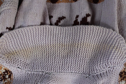 Vintage 1960s Cowichan wool sweater - novelty hand knit cardigan - buffalo design - 44” chest