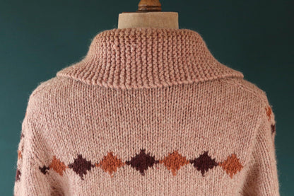 Vintage 1960s Cowichan wool sweater - novelty hand knit cardigan - horse design - 45” chest