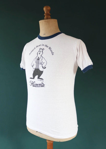 Vintage 1970s Hamm’s beer t shirt - single stitch - ringer tee - 36” chest