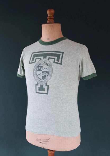 Vintage 1970s t shirt - green marl - 35” chest - ringer sportswear - made in USA
