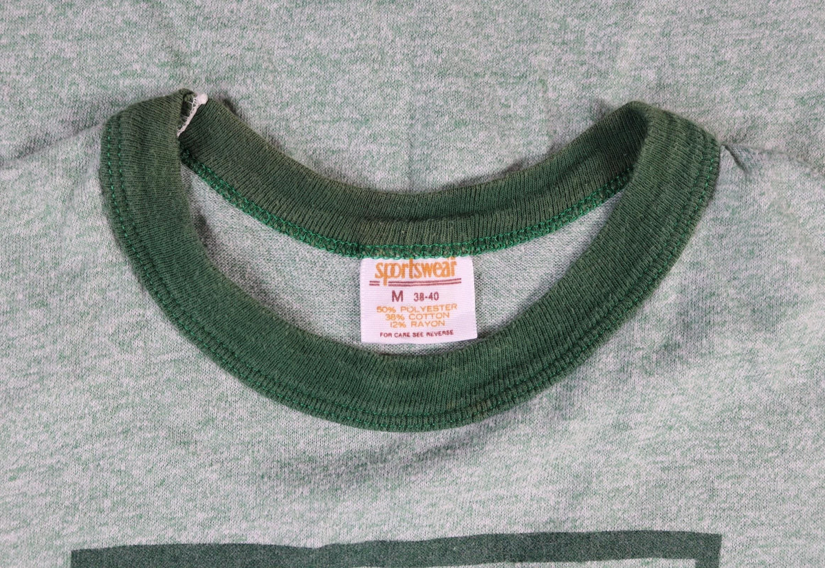Vintage 1970s t shirt - green marl - 35” chest - ringer sportswear - made in USA