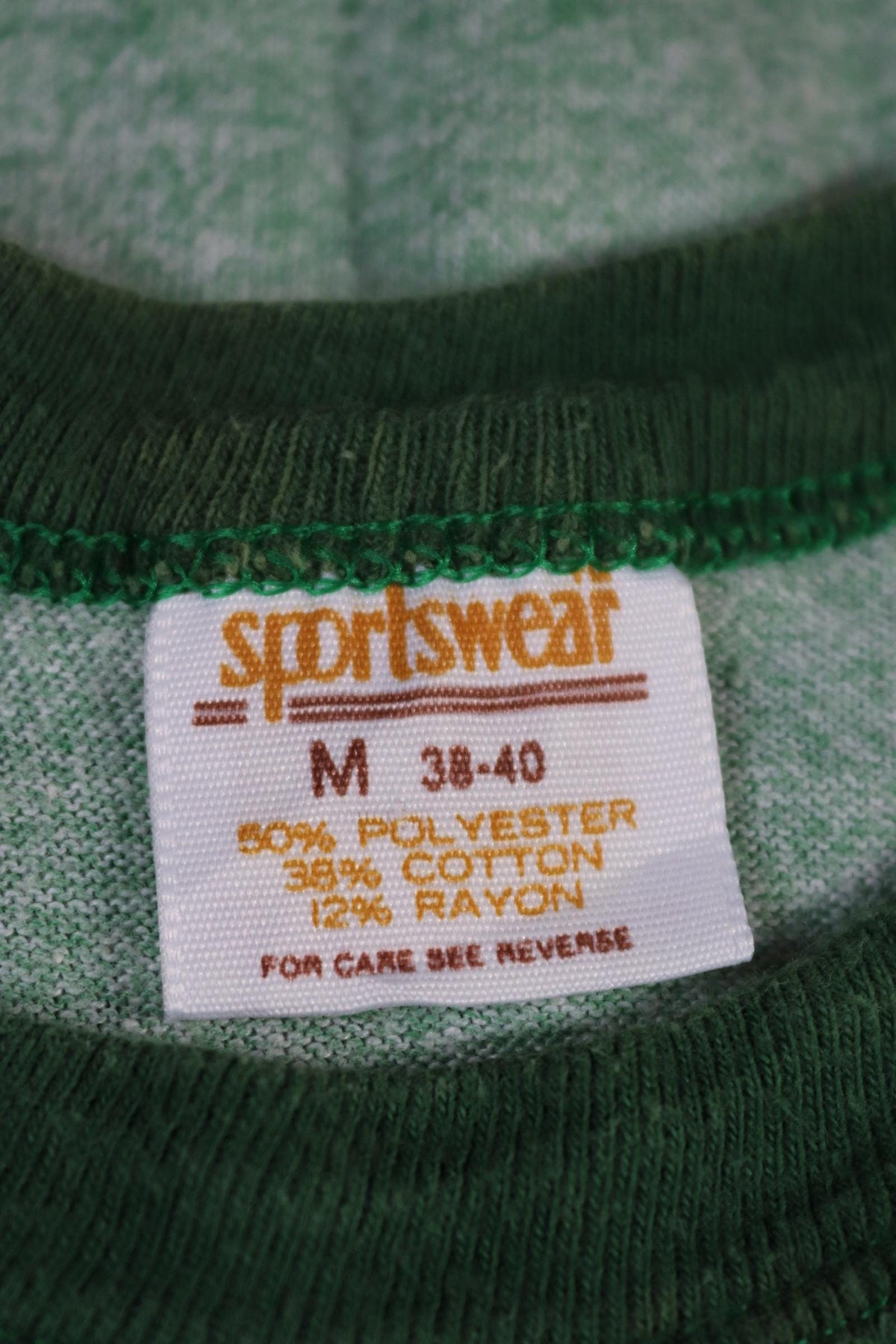 Vintage 1970s t shirt - green marl - 35” chest - ringer sportswear - made in USA
