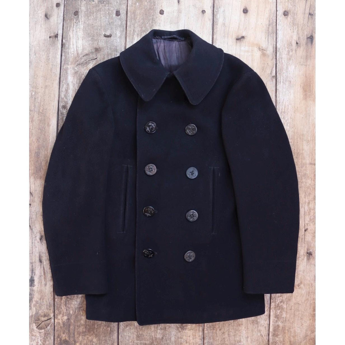 Vintage 1950s wool pea coat - embroidered military souvenir - USN Korean War era - reefer jacket - 37" chest