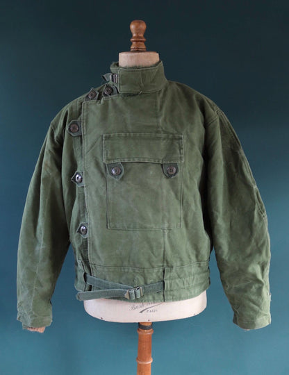 Vintage 1960s Swedish motorcycle jacket - green cotton canvas - military despatch rider - 52” chest - motorjacka