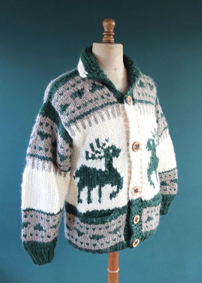 Vintage 1980s Cowichan wool cardigan - Kanata - chunky winter sweater - 44" chest