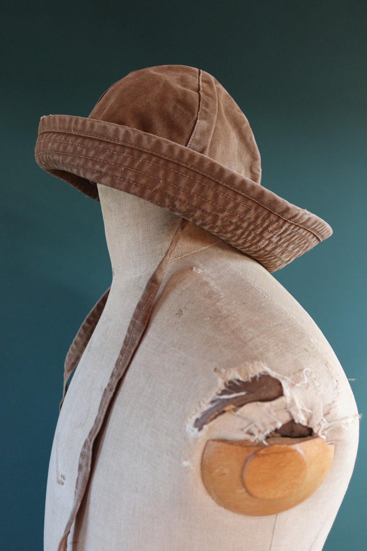 Vintage 1960s French sou’wester - brown duck cotton canvas - railway workwear - SNCF bucket hat