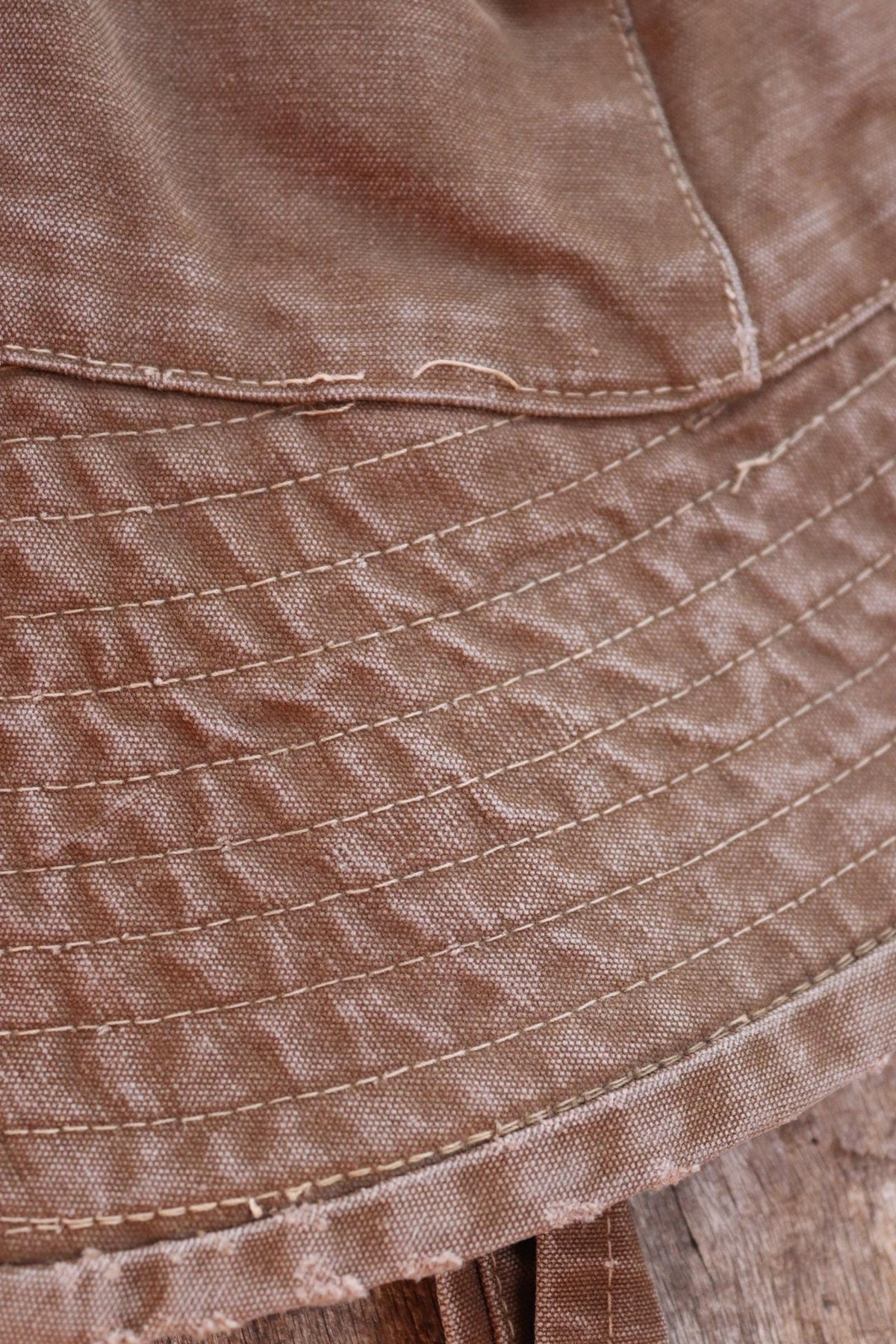 Vintage 1960s French sou’wester - brown duck cotton canvas - railway workwear - SNCF bucket hat