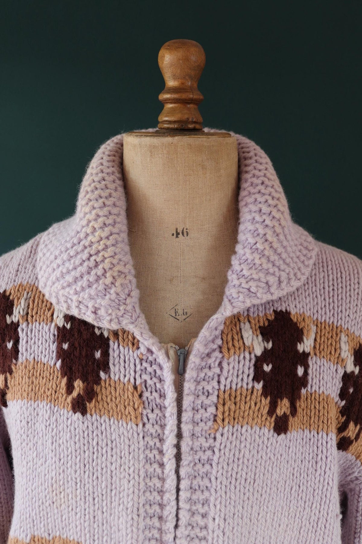 Vintage 1960s Cowichan wool sweater - novelty hand knit cardigan - buffalo design - 44” chest