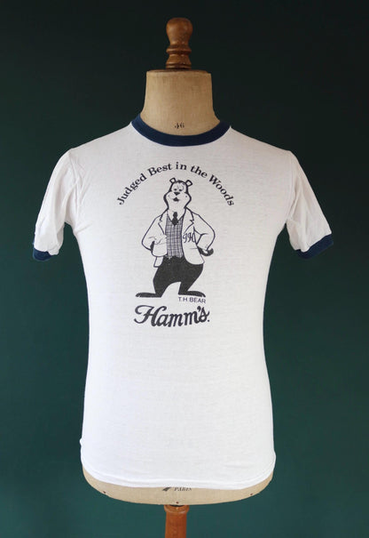 Vintage 1970s Hamm’s beer t shirt - single stitch - ringer tee - 36” chest