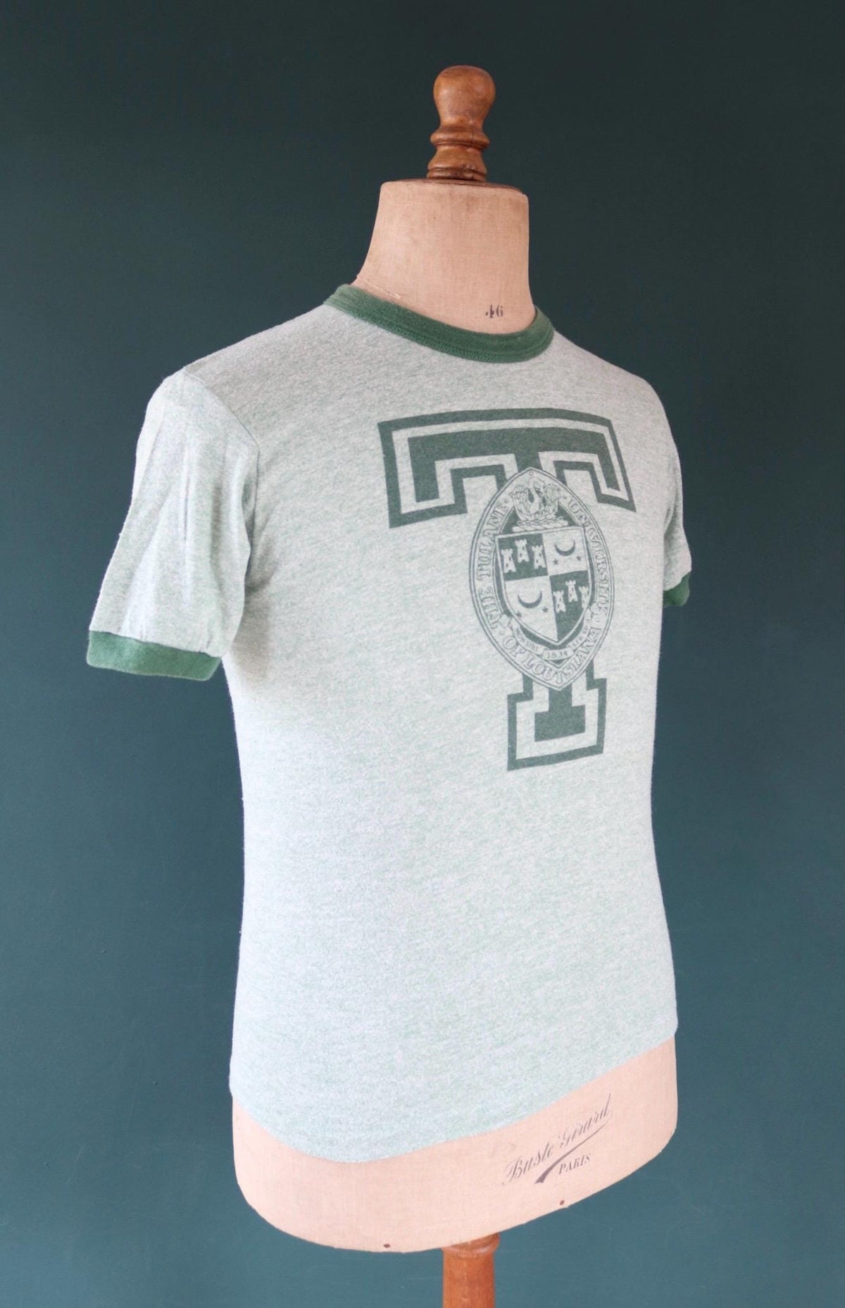 Vintage 1970s t shirt - green marl - 35” chest - ringer sportswear - made in USA