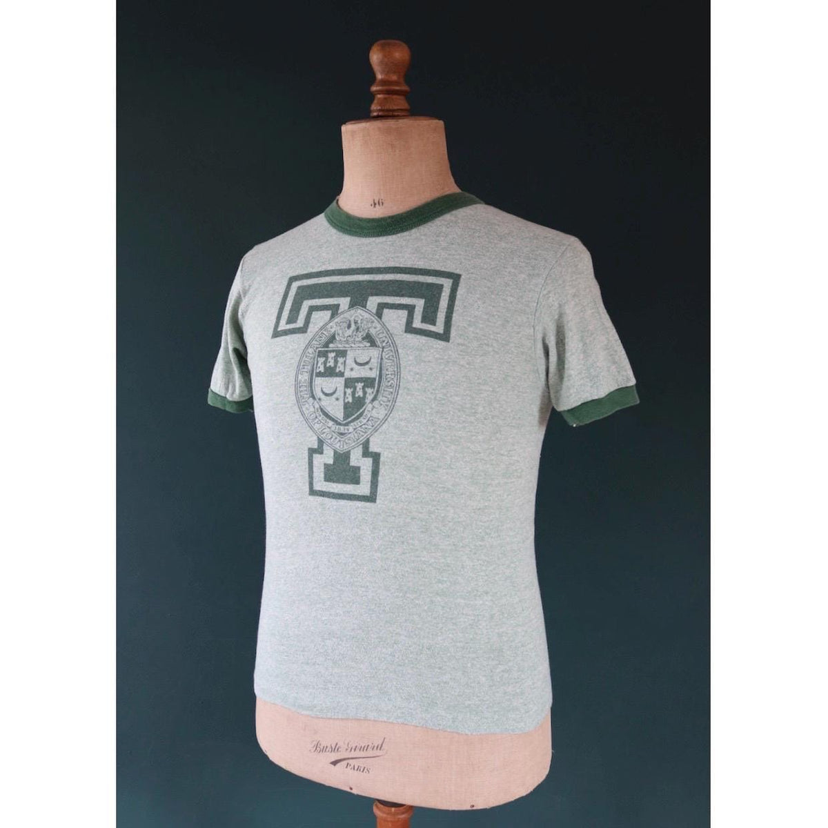 Vintage 1970s t shirt - green marl - 35” chest - ringer sportswear - made in USA
