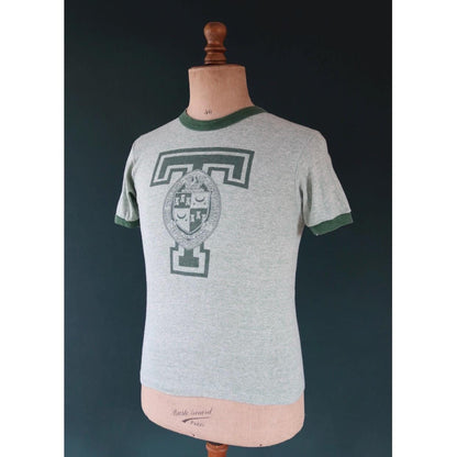 Vintage 1970s t shirt - green marl - 35” chest - ringer sportswear - made in USA