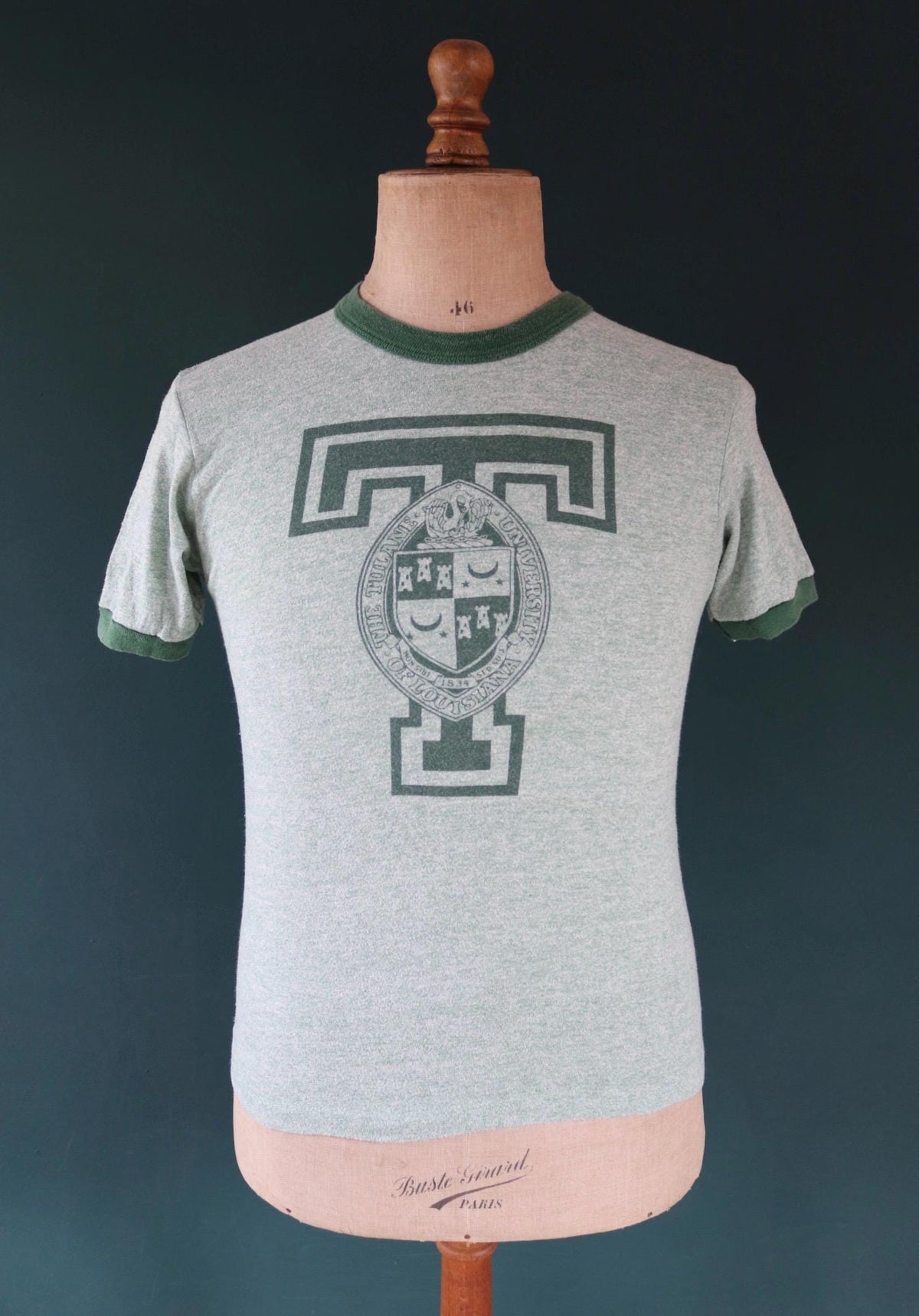 Vintage 1970s t shirt - green marl - 35” chest - ringer sportswear - made in USA